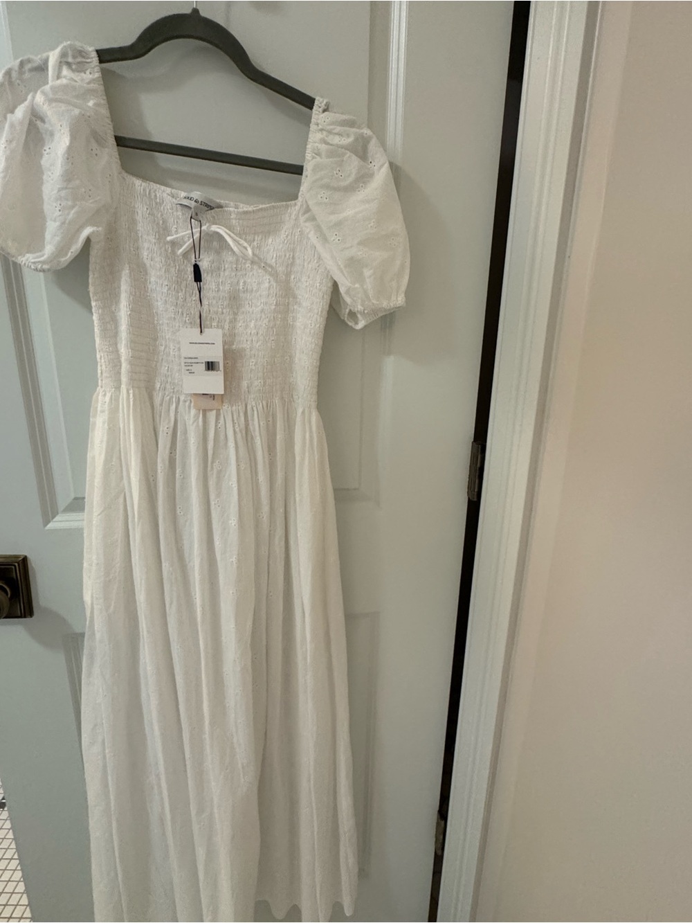 SOLID & STRIPED White Eyelet Smocked Maxi Dress
